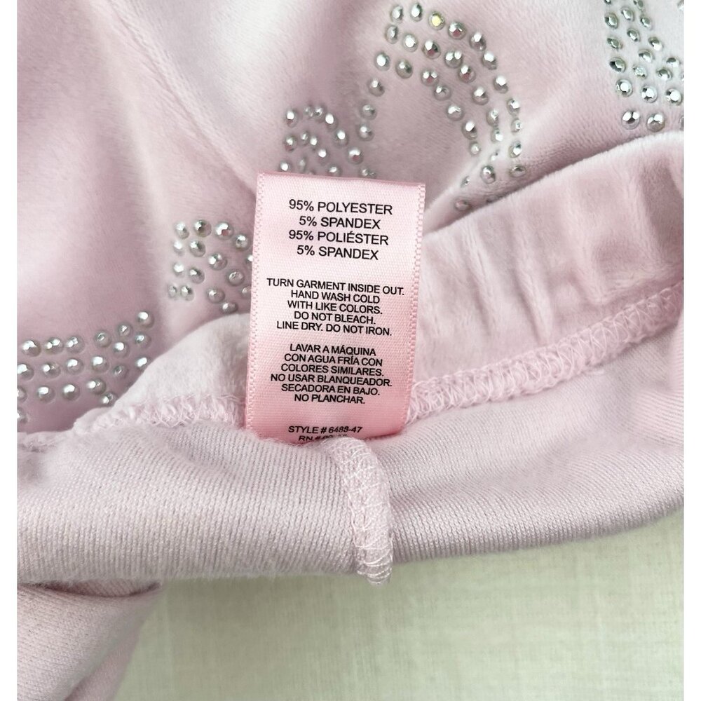 Juicy‎ Couture Women's Bubble Gum Pink Velour Spellout Rhinestone Shorts Size M - Picture 4 of 7